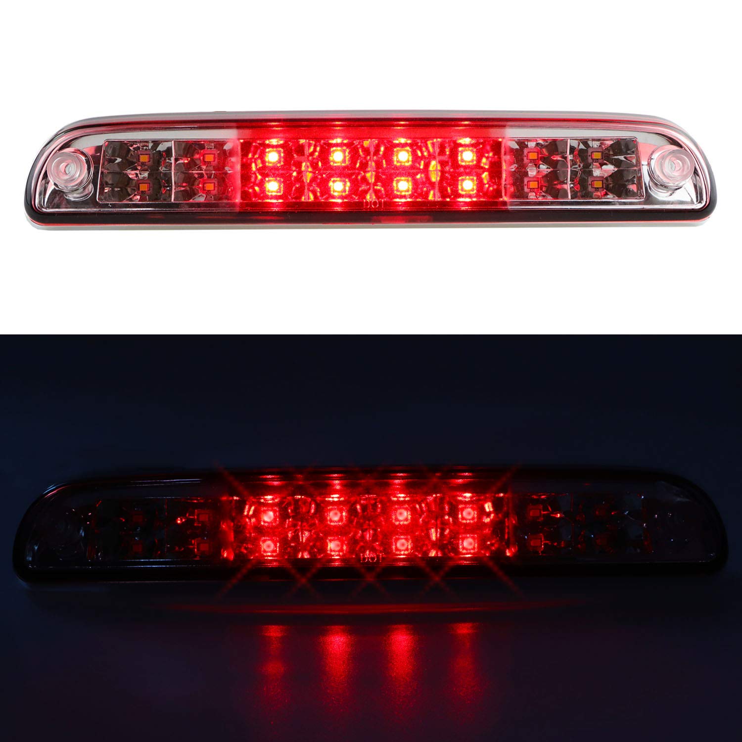 For Ford Explorer/F-250 F-350 Super Duty/Ranger/Mazda B series 3rd Third Brake Cargo Light Center High Mount Dual Row LED Lamp Tail Light Electroplating Housing (Red)