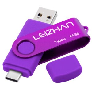 leizhan 64gb type c usb flash drive usb 3.0 usb c phone picture stick for samsung galaxy s10,s9,s8,s8 plus, note 9, google pixel xl, purple