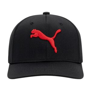 puma unisex adult evercat mesh stretch fit baseball cap, black/big red, small-medium us