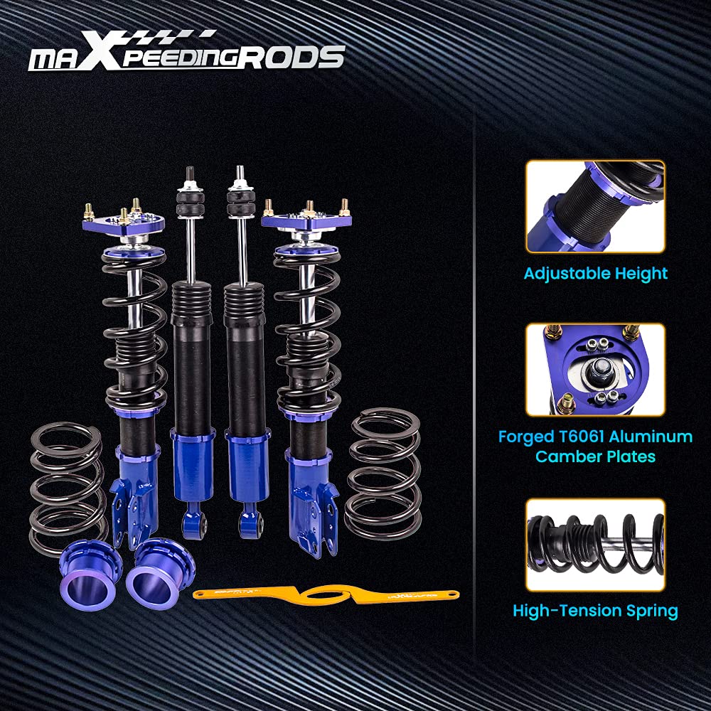 maXpeedingrods Coilovers for Ford Mustang 1994-2004, 4pcs Complete Assemblies Coilovers Suspension KIt, Coil Struts Shock Absorber Adjustable Height Lowering Kit by 1-3”, Blue