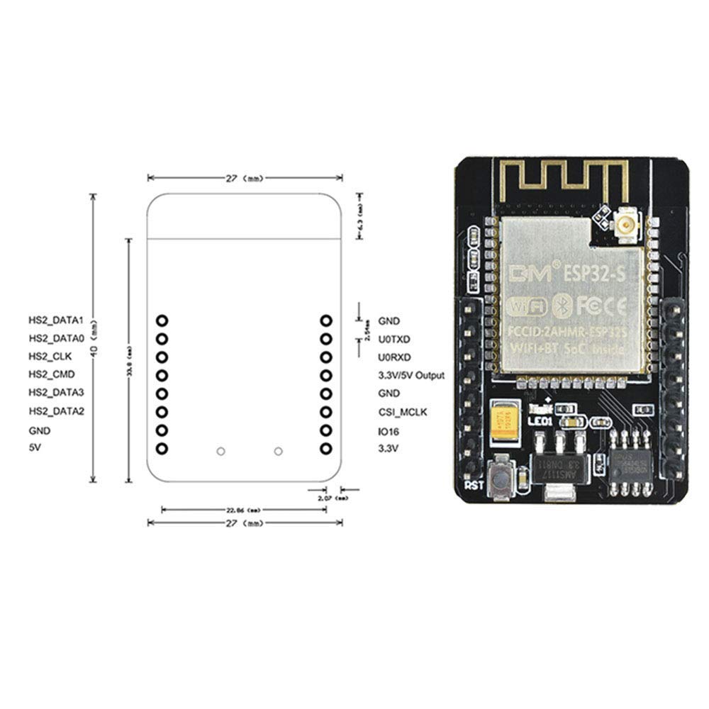 2 PCS ESP32-CAM W-BT Development Board, Aideepen 2PCS ESP32 DC 5V Dual-core WL with OV2640 Camera TF Card Module