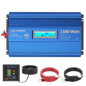 1500W Pure Sine Wave Power Inverter DC 12v to AC 110V-120V with Remote Control LCD Display and 2x2.4A Dual USB Ports 3 AC Outlets for Home RV Truck by VOLTWORKS