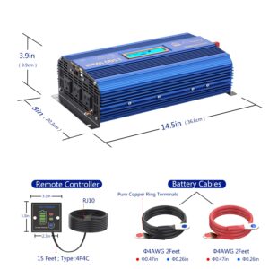 1500W Pure Sine Wave Power Inverter DC 12v to AC 110V-120V with Remote Control LCD Display and 2x2.4A Dual USB Ports 3 AC Outlets for Home RV Truck by VOLTWORKS