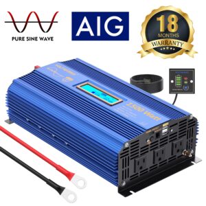 1500W Pure Sine Wave Power Inverter DC 12v to AC 110V-120V with Remote Control LCD Display and 2x2.4A Dual USB Ports 3 AC Outlets for Home RV Truck by VOLTWORKS