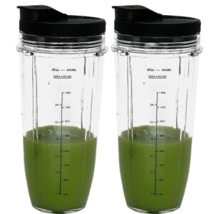 2 packs replacement 32oz cups with spout lids,950ml(32oz) measuring scale cup mug, fit for all nutri ninja pro and nutri ninja auto iq series blenders (2, 27)