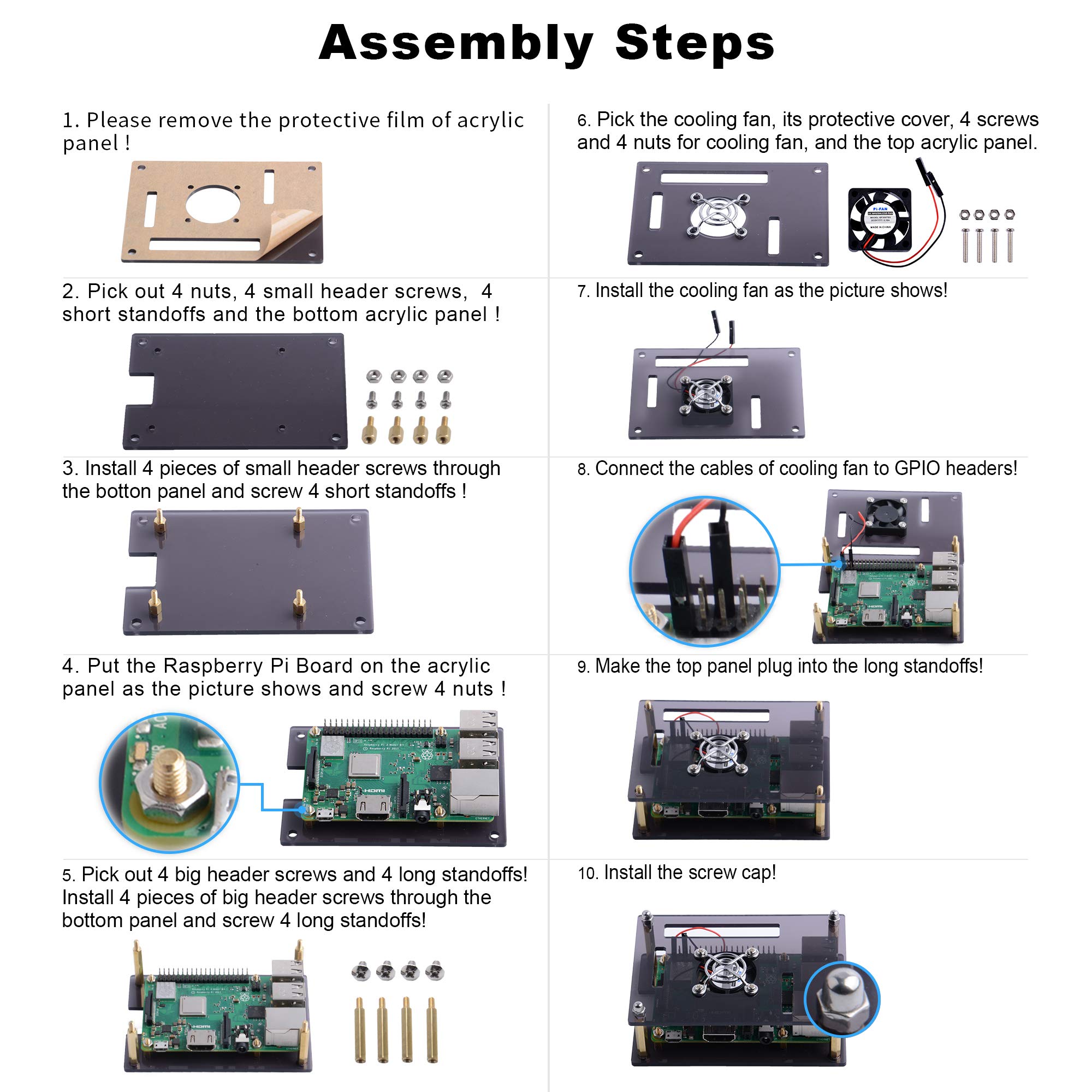 GeeekPi Acrylic Case for Raspberry Pi 4 Model B & Raspberry pi 3 Model B+, Pi Case with Cooling Fan and 7PCS Heatsinks for Raspberry Pi 4 Model B/Pi 3B+/ Pi 3B/ 2B (Clear)