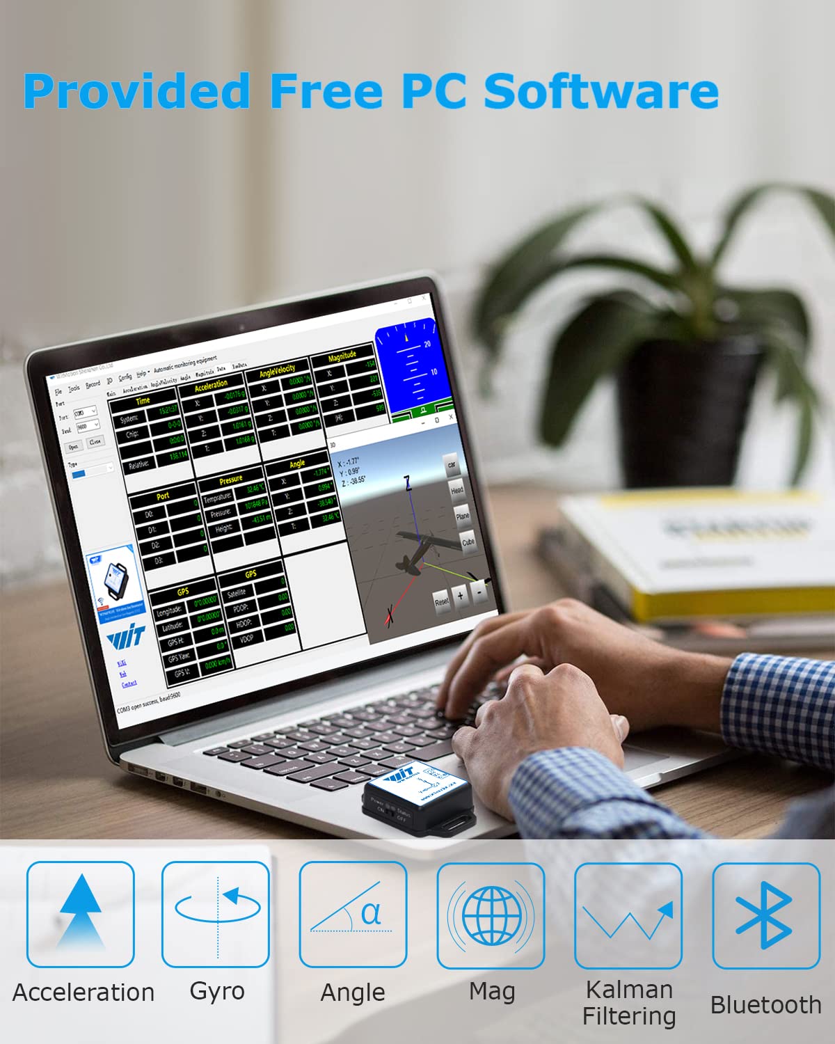 [Bluetooth 5.0 Accelerometer+Inclinometer] WT901BLECL MPU9250 High-Precision 9-axis Gyroscope+Angle(XY 0.2° Accuracy)+Magnetometer Compass with Kalman Filter, Low-Power 3-axis AHRS IMU Tilt Sensor