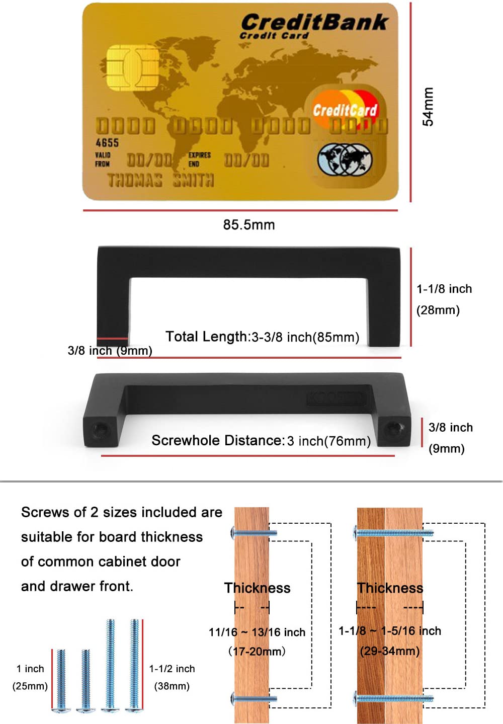 KOOFIZO Solid Square Bar Cabinet Handle - Oil Rubbed Bronze Furniture Pull, 3 Inch/76mm Screwhole Distance, 10-Pack for Kitchen Cupboard Door, Bedroom Dresser Drawer, Bathroom Wardrobe Hardware