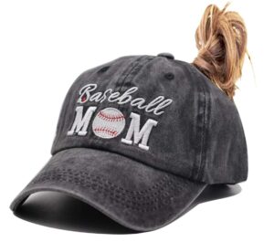 hhnlb baseball mom 1 vintage jeans baseball cap for men and women (embroidered ponytail black, one size)