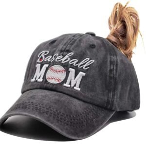 HHNLB Baseball Mom 1 Vintage Jeans Baseball Cap for Men and Women (Embroidered Ponytail Black, One Size)