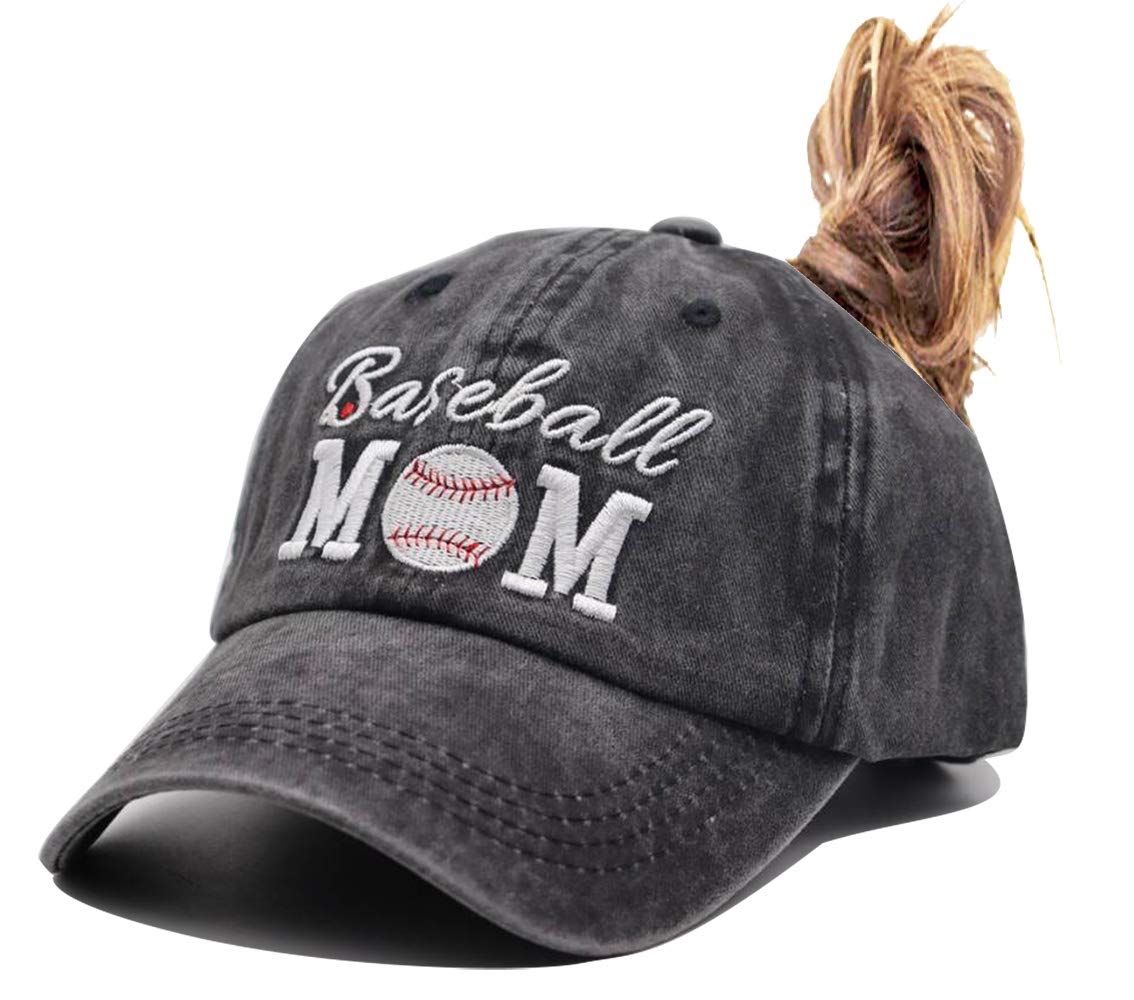 HHNLB Baseball Mom 1 Vintage Jeans Baseball Cap for Men and Women (Embroidered Ponytail Black, One Size)