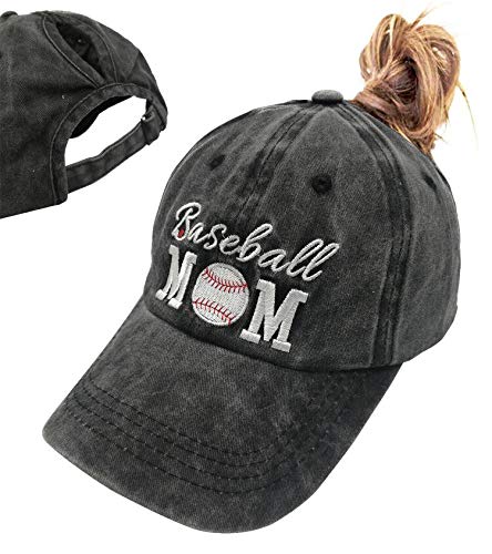 HHNLB Baseball Mom 1 Vintage Jeans Baseball Cap for Men and Women (Embroidered Ponytail Black, One Size)