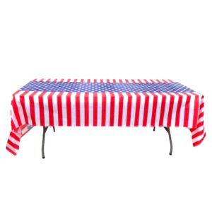 Oojami Pack of 6 American Themed Plastic Tablecloths | Red, White, Blue Striped | Disposable Rectangular Cover (54"x108") | Perfect for 4th of July Parties & Picnics