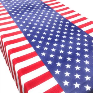 Oojami Pack of 6 American Themed Plastic Tablecloths | Red, White, Blue Striped | Disposable Rectangular Cover (54"x108") | Perfect for 4th of July Parties & Picnics