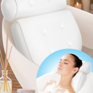 BASIC CONCEPTS Bathtub Pillow for Neck and Back Support with Drying Hook, Bathtub Pillow Machine Headrest for Soaking & Straight Back Tubs - Bath Accessories, Machine Washable, 6 Suction Cups