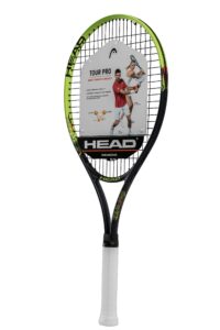 head tour pro tennis racket - pre-strung head light balance 27 inch racquet - 4 3/8 in grip, yellow