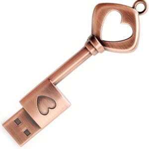 32gb usb 2.0 flash drive, borlterclamp memory stick retro metal love heart key shaped thumb drive