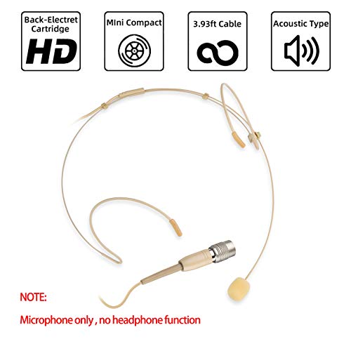 Sujeetec Microphone Headset Headworn Earset Over Ear Hanging Mic Compatible with Audio Technica Wireless System & Bodypack Transmitter, Ideal for Lectures, Live Performance, Theater, Podcasts-Beige