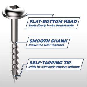 Kreg SML-C125-100 Zinc Pocket Screws, 1 1/4 Inch, 8 Coarse Thread, Maxi-Loc Head (100 Count)