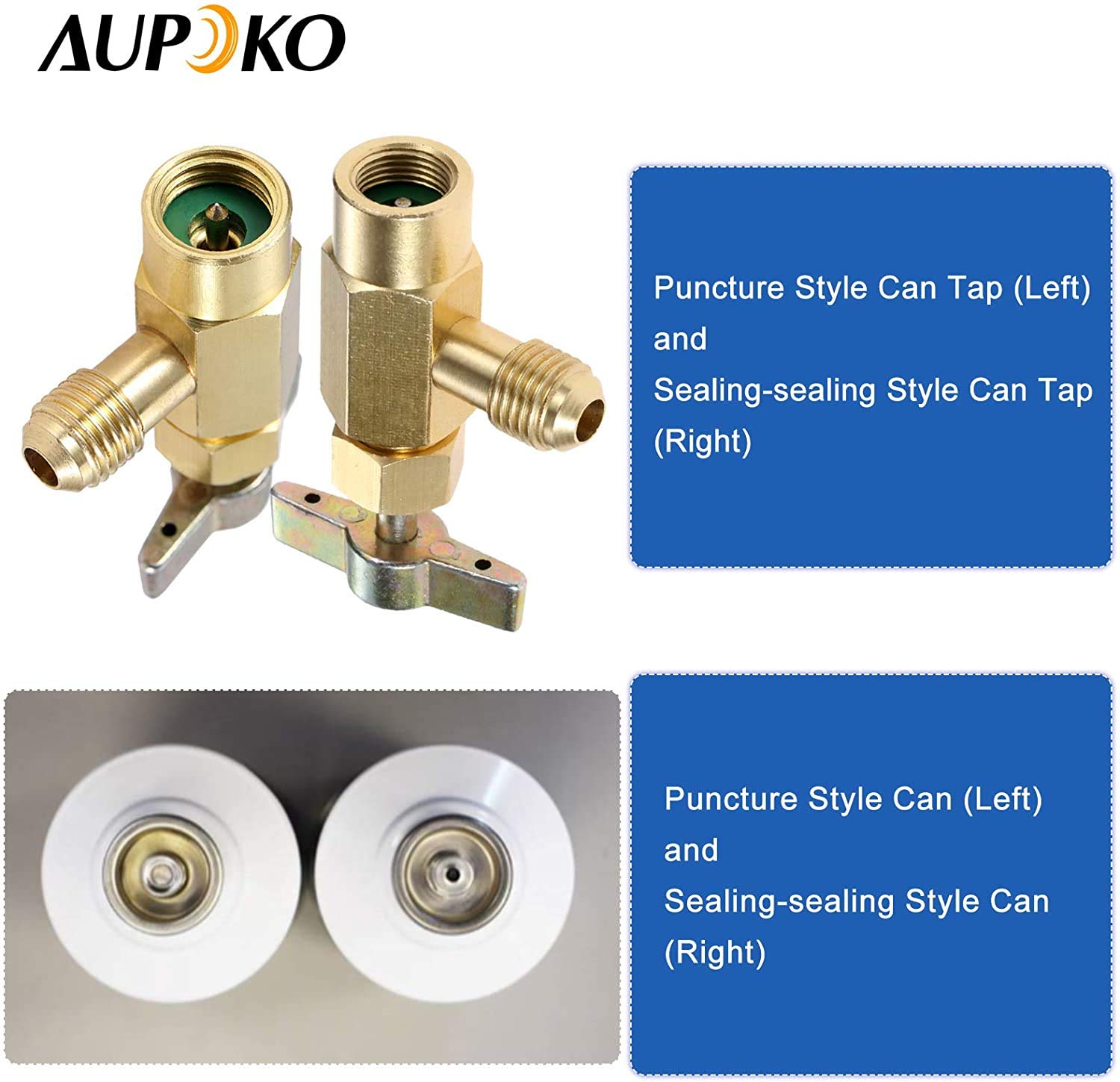 Aupoko R134A Self-Sealing Can Tap with R134A Tank Adapter, 1/2’’ Acme to 1/4’’ SAE Refrigerant Can Bottle Tap Opener with 1/4’’ SAE Female and 1/2’’ Acme Male Adapter