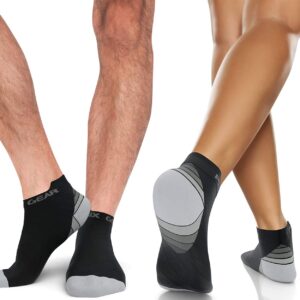 Physix Gear Sport Low Cut Socks Men & Women - Ankle Compression Running Socks (2Pair Blk-Gry L/XL)