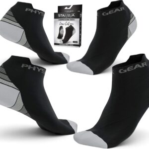 Physix Gear Sport Low Cut Socks Men & Women - Ankle Compression Running Socks (2Pair Blk-Gry L/XL)