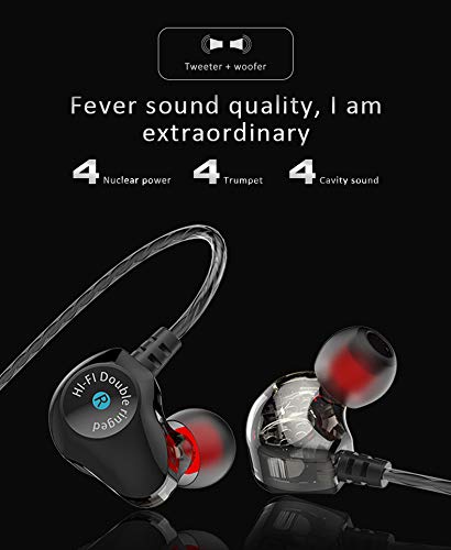 Earphones Wired in Ear Headphones Earbud High Resolution Heavy Bass with Mic,Dual Dynamic Drivers,Earbuds Compatible with iOS, Android, Laptop with 3.5mm Stereo Jack. (Black)