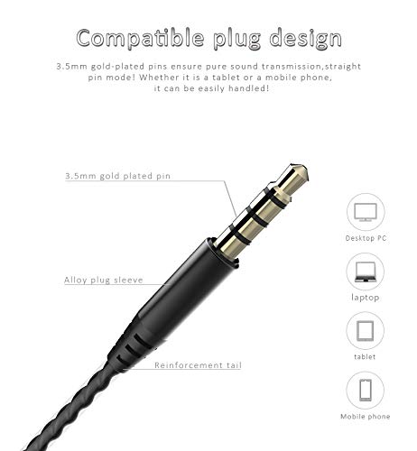 Earphones Wired in Ear Headphones Earbud High Resolution Heavy Bass with Mic,Dual Dynamic Drivers,Earbuds Compatible with iOS, Android, Laptop with 3.5mm Stereo Jack. (Black)