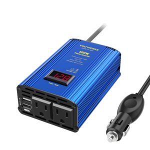 power inverter 300w car inverter dc 12v to 110v ac converter with led display & 2x2.4a dual usb car adapter charger by voltworks blue