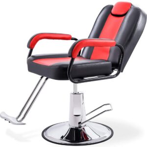 merax hydraulic recliner barber chair for hair salon with 20% extra wider seat & heavy duty hydraulic pump, 2021 upgraded salon beauty equipment (black & red).