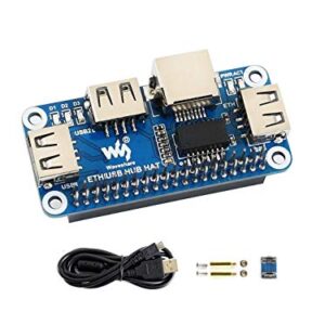 Ethernet/USB HUB HAT Expansion Board for Raspberry Pi 4 B/3 B+/3 B/2 B/Zero/Zero W /2 W/Zero WH/2WH, with 1 RJ45 10/100M Ethernet Port, 3 USB Ports Compatible with USB2.0/1.1