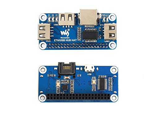 Ethernet/USB HUB HAT Expansion Board for Raspberry Pi 4 B/3 B+/3 B/2 B/Zero/Zero W /2 W/Zero WH/2WH, with 1 RJ45 10/100M Ethernet Port, 3 USB Ports Compatible with USB2.0/1.1