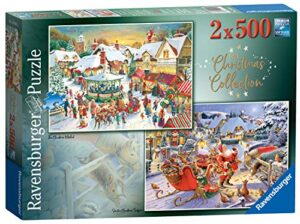 ravensburger 15031 collection no.1 market & santa's christmas supper 2x 500pc jigsaw puzzle,