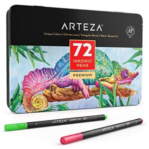 arteza inkonic fineliners, set of 72, 0.4 mm tips fine point markers, assorted art pens, water-based fine tip markers for drawing, sketching, journaling, calligraphy
