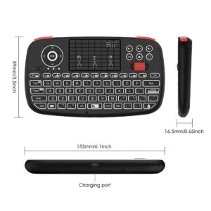 Rii (Upgrade) i4 Mini Bluetooth Keyboard with Touchpad, Blacklit Portable Wireless Keyboard with 2.4G USB Dongle for Smartphones, PC, Tablet, Laptop TV Box iOS Android Windows Mac.Black