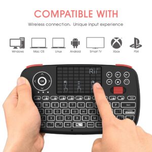 Rii (Upgrade) i4 Mini Bluetooth Keyboard with Touchpad, Blacklit Portable Wireless Keyboard with 2.4G USB Dongle for Smartphones, PC, Tablet, Laptop TV Box iOS Android Windows Mac.Black