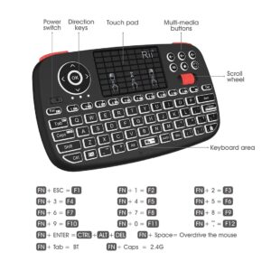 Rii (Upgrade) i4 Mini Bluetooth Keyboard with Touchpad, Blacklit Portable Wireless Keyboard with 2.4G USB Dongle for Smartphones, PC, Tablet, Laptop TV Box iOS Android Windows Mac.Black