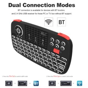 Rii (Upgrade) i4 Mini Bluetooth Keyboard with Touchpad, Blacklit Portable Wireless Keyboard with 2.4G USB Dongle for Smartphones, PC, Tablet, Laptop TV Box iOS Android Windows Mac.Black