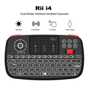 Rii (Upgrade) i4 Mini Bluetooth Keyboard with Touchpad, Blacklit Portable Wireless Keyboard with 2.4G USB Dongle for Smartphones, PC, Tablet, Laptop TV Box iOS Android Windows Mac.Black