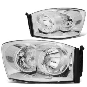 Auto Dynasty Factory Style Headlights Assembly Head Lamps Compatible with Dodge Ram 1500 2500 3500 2006-2009, Driver and Passenger Side, Chrome Housing Clear Corner