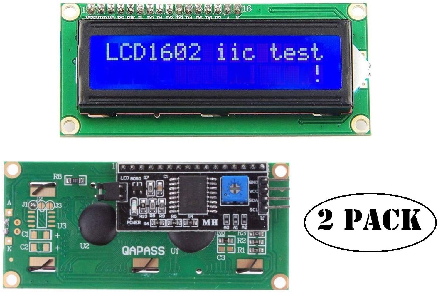 NOYITO 1602 16x2 LCD Module Yellow-Green Backlight with PCF8574T IC IIC Driver Serial Interface Compatible with Win OS UNO R3 MEGA2560 (Pack of 2) (1602 IIC Screen Yellow-Green)