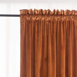 Roslynwood Home Velvet Orange Curtain 96 inch - Heavy Duty Curtains Energy Efficient Room Darkening Rod Pocket Drapes Window Covering Set for Home Theatre/Living Room, 52Wx96L Orange/2 Panels