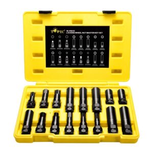 topec 16 sae metric piece locking lug master key set, wheel lock removal kit for the purpose of easily removing locking lug nuts on aftermarket wheels