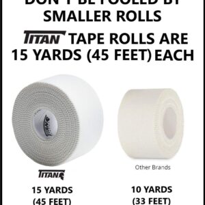 Titan Athletics - 12 Pack of Premium Quality White Athletic Tape/Sports Tape - 1.5 Inch x 45 Feet Per Roll - 100 Percent Cotton with Zinc Oxide - Easy Tear Zig Zag Design and No Sticky Residue