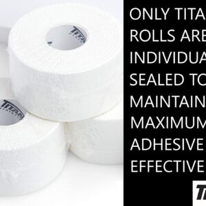 Titan Athletics - 12 Pack of Premium Quality White Athletic Tape/Sports Tape - 1.5 Inch x 45 Feet Per Roll - 100 Percent Cotton with Zinc Oxide - Easy Tear Zig Zag Design and No Sticky Residue