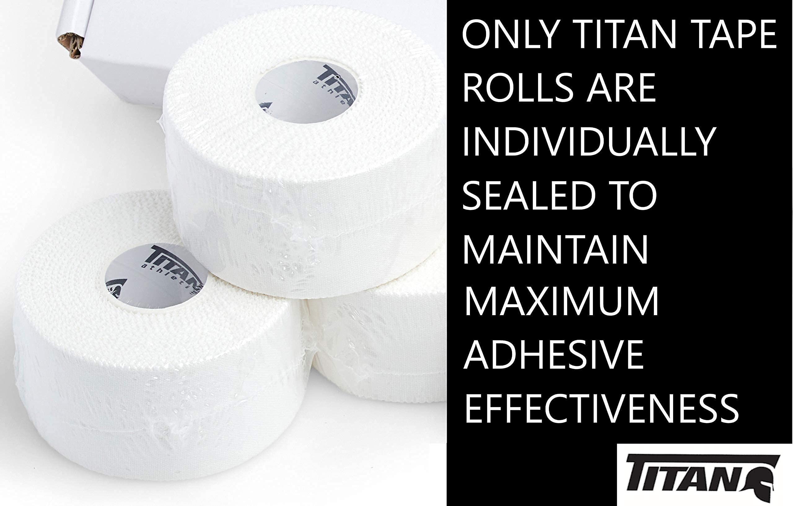 Titan Athletics - 12 Pack of Premium Quality White Athletic Tape/Sports Tape - 1.5 Inch x 45 Feet Per Roll - 100 Percent Cotton with Zinc Oxide - Easy Tear Zig Zag Design and No Sticky Residue