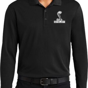 Ford Mustang Shelby Crest Pocket Print Long Sleeve Polo, Black XL