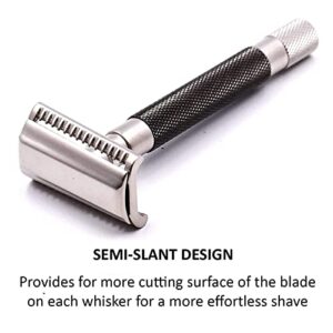 Parker THE SEMI SLANT, Double Edge Safety Razor and 5 Parker Blade Refills - Electroplated Graphite Gray Solid Brass Handle - Delivers a Barbershop Shave at Home