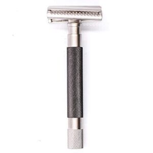 Parker THE SEMI SLANT, Double Edge Safety Razor and 5 Parker Blade Refills - Electroplated Graphite Gray Solid Brass Handle - Delivers a Barbershop Shave at Home