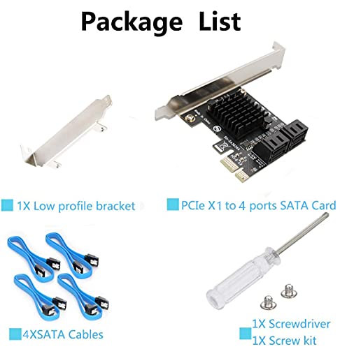 SATA Card, PCIE 3.0, 4 Port with 4 SATA Cable, SATA Controller Expansion Card with Low Profile Bracket, Non-Raid, Boot as System Disk, Support 4 SATA 3.0 Devices